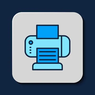 Filled outline Printer icon isolated on blue background. Vector 스톡 일러스트