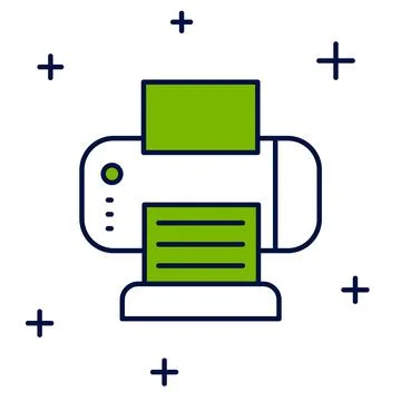 Filled outline Printer icon isolated on white background.  Vector Illustrazione stock