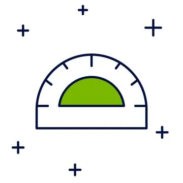 Filled outline Protractor grid for measuring degrees icon isolated on white Stock Illustration