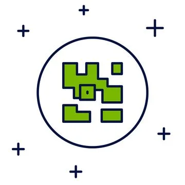 Filled outline QR code sample for smartphone scanning icon isolated on white Stock Illustration