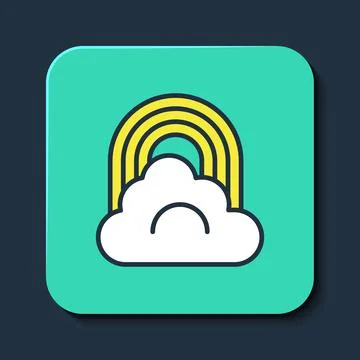 Filled outline Rainbow with cloud icon isolated on blue background. Turquoise Stock Illustration