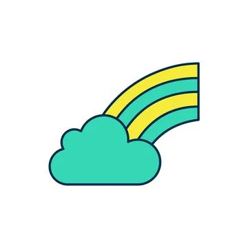 Filled outline Rainbow with cloud icon isolated on white background. Happy Saint Stock Illustration