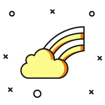 Filled outline Rainbow with cloud icon isolated on white background. Happy .. Stock Illustration