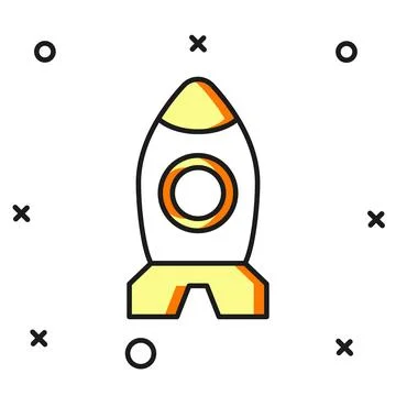 Filled outline Rocket ship toy icon isolated on white background. Space tra.. Stockillustratie