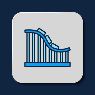 Filled outline Roller coaster icon isolated on blue background. Amusement par Stock Illustration