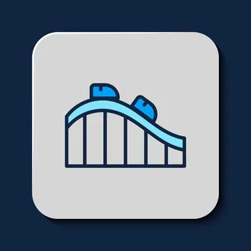 Filled outline Roller coaster icon isolated on blue background. Amusement p.. 스톡 일러스트
