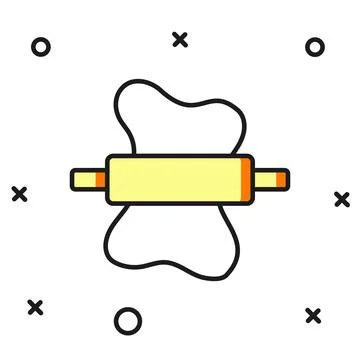 Filled outline Rolling pin on dough icon isolated on white background. Flat.. Illustrazione stock