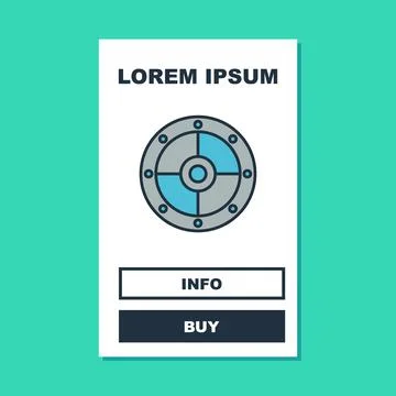 Filled outline Round shield icon isolated on turquoise background. Security Stock Illustration