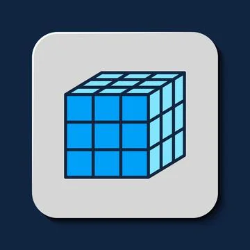 Filled outline Rubik cube icon isolated on blue background. Mechanical puzzle 库存插图