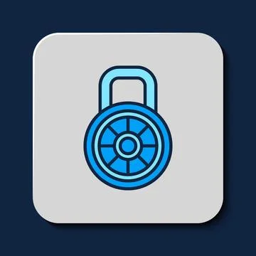 Filled outline Safe combination lock icon isolated on blue background. Comb.. Stock-Illustration