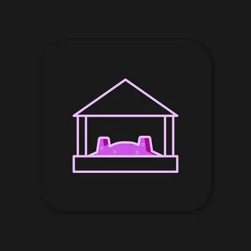 Filled outline Sandbox for kids with sand and umbrella icon isolated on bla.. Illustration