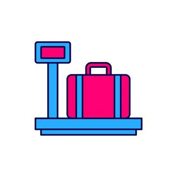 Filled outline Scale with suitcase icon isolated on white background. Logisti 库存插图