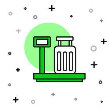 Filled outline Scale with suitcase icon isolated on white background. Logistic イラスト素材