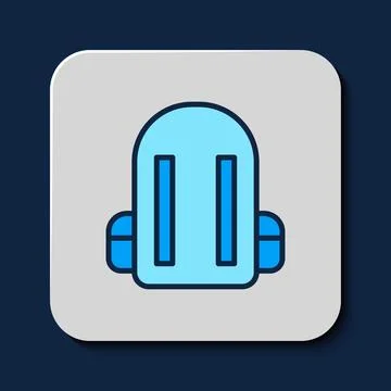 Filled outline School backpack icon isolated on blue background. Vector 스톡 일러스트