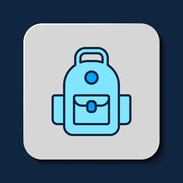 Filled outline School backpack icon isolated on blue background.  Vector Illustrazione stock