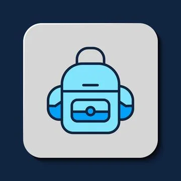Filled outline School backpack icon isolated on blue background.  Vector Illustrazione stock