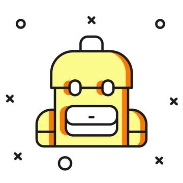Filled outline School backpack icon isolated on white background. Flat fill.. Illustrazione stock