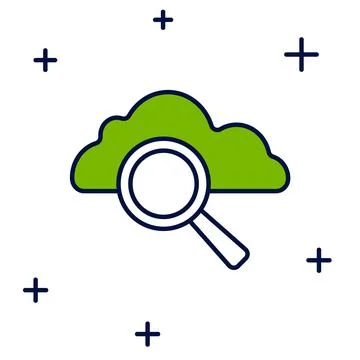 Filled outline Search cloud computing icon isolated on white background Illustrazione stock