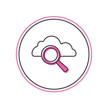 Filled outline Search cloud computing icon isolated on white background. Magn Stock Illustration