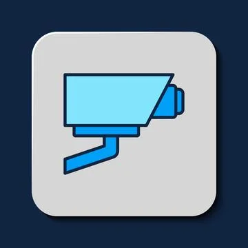 Filled outline Security camera icon isolated on blue background.  Vector Stock Illustration