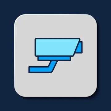 Filled outline Security camera icon isolated on blue background.  Vector Stock Illustration