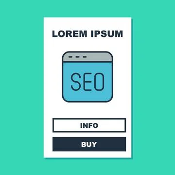 Filled outline SEO optimization icon isolated on turquoise background. Vector Illustrazione stock