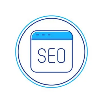 Filled outline SEO optimization icon isolated on white background. Vector Illustrazione stock