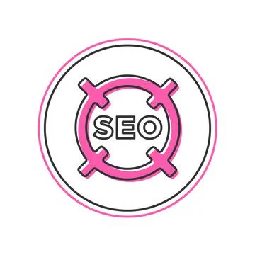 Filled outline SEO optimization icon isolated on white background. Vector Illustrazione stock