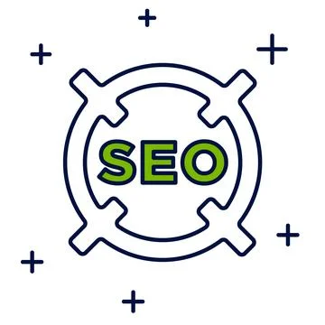 Filled outline SEO optimization icon isolated on white background. Vector Illustrazione stock