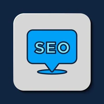 Filled outline SEO optimization icon isolated on blue background. Vector 스톡 일러스트