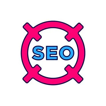 Filled outline SEO optimization icon isolated on white background. Vector Illustrazione stock