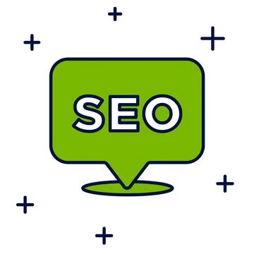 Filled outline SEO optimization icon isolated on white background.  Vector Stock Illustration