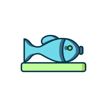 Filled outline Served fish on a plate icon isolated on white background. Fl.. Stock Illustration