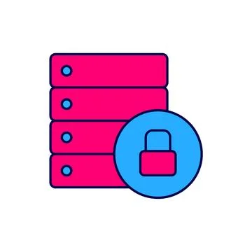 Filled outline Server security with closed padlock icon isolated on white Stock Illustration
