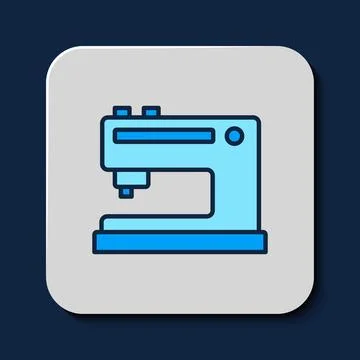 Filled outline Sewing machine icon isolated on blue background.  Vector Illustrazione stock