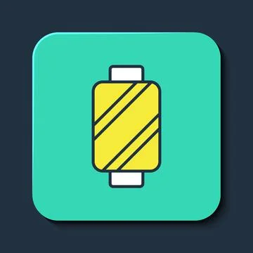 Filled outline Sewing thread on spool icon isolated on blue background. Yarn Stock Illustration