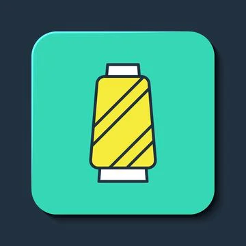 Filled outline Sewing thread on spool icon isolated on blue background. Yarn Stock Illustration
