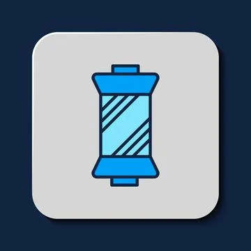 Filled outline Sewing thread on spool icon isolated on blue background. Yarn  Stock Illustration