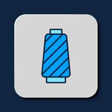 Filled outline Sewing thread on spool icon isolated on blue background. Yarn Stock Illustration