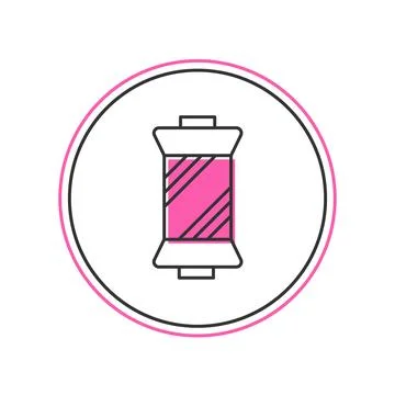 Filled outline Sewing thread on spool icon isolated on white background. Yarn Illustrazione stock