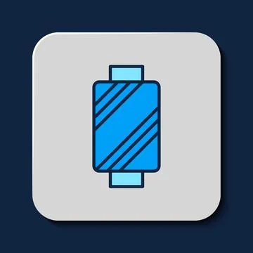 Filled outline Sewing thread on spool icon isolated on blue background. Yarn Illustrazione stock