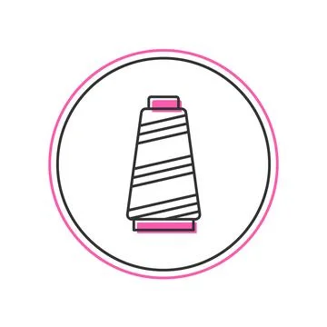 Filled outline Sewing thread on spool icon isolated on white background. Yarn Illustrazione stock