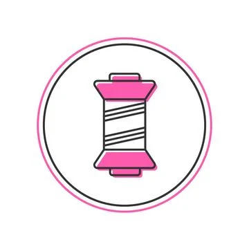 Filled outline Sewing thread on spool icon isolated on white background. Ya.. Stock Illustration