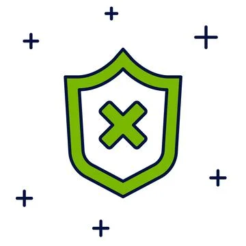 Filled outline Shield with cross mark icon isolated on white background. Sh.. Stock Illustration