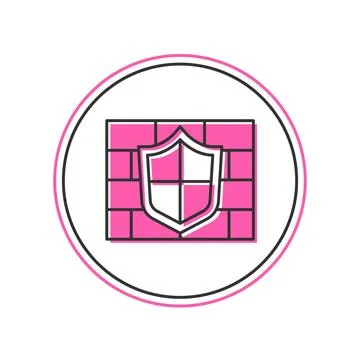 Filled outline Shield with cyber security brick wall icon isolated on white.. Stockillustratie