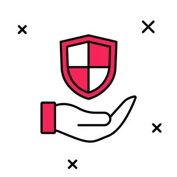 Filled outline Shield in hand icon isolated on white background. Insurance Illustration