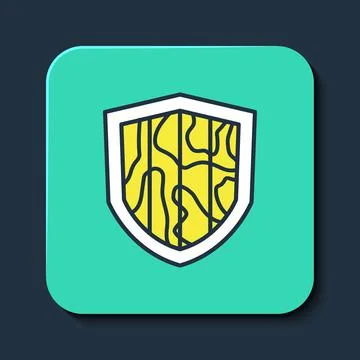 Filled outline Shield icon isolated on blue background. Guard sign. Security Stock Illustration