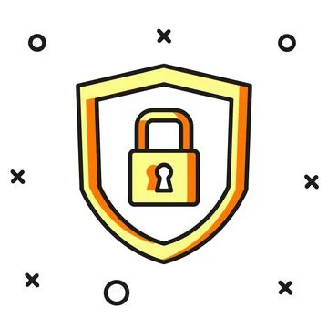Filled outline Shield security with lock icon isolated on white background... Stock Illustration