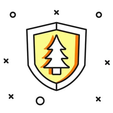 Filled outline Shield with tree icon isolated on white background. Eco-frie.. Stock Illustration