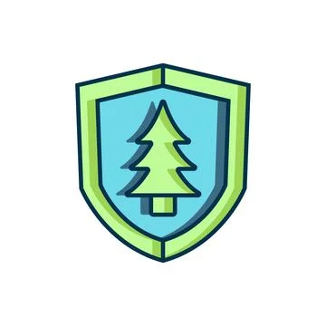 Filled outline Shield with tree icon isolated on white background. Eco-frie.. Stock Illustration